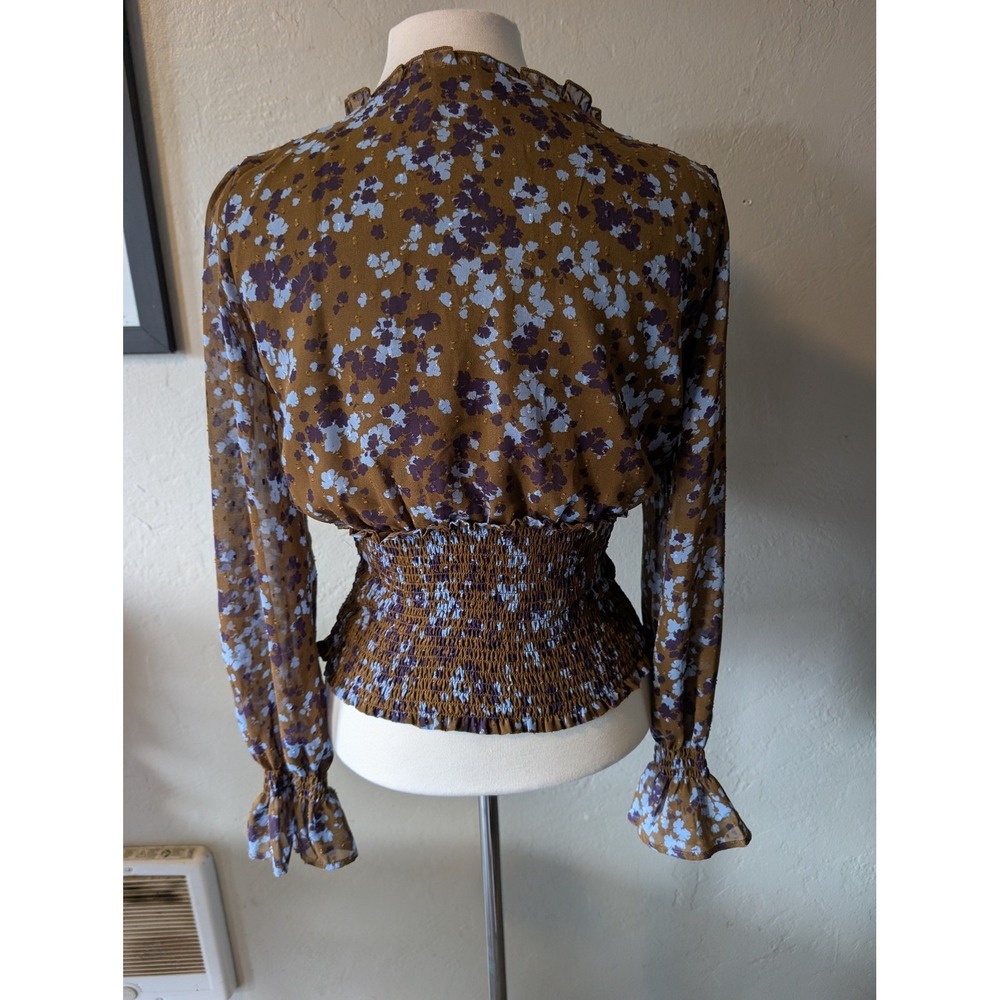 ASTR the Label smocked waist floral long sleeve blouse Boho in womens M - Picture 2 of 4